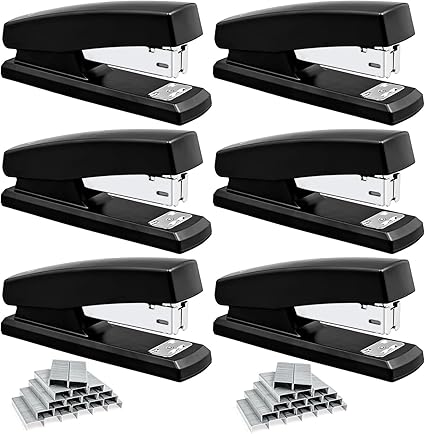 6 Pack Desktop Staplers with 3000 Staples 24/6 Staples, Heavy Duty Office Stapler 2-20 Sheet Capacity Basic Desk Stapler for School Office Supplies, No Jam, Non Slip, Black
