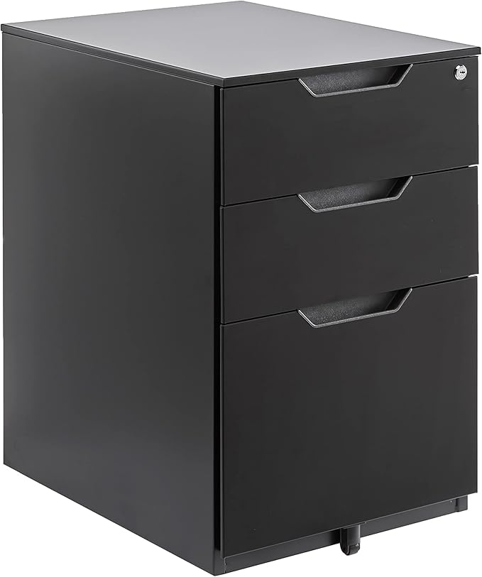 Amazon Basics 3 Drawer Mobile File Cabinet with Lock, Black, 52.60 cm D x 39.39 cm W x 61.70 cm H
