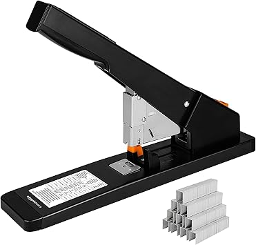 Amazon Basics Effortless Heavy Duty Stapler, 210 Sheet High Capacity, Large Office Stapler with 1000 Staples, Black