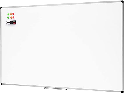 Amazon Basics Large Magnetic Dry Erase Whiteboard with Pen Tray for School, Classroom, Office & Home , 89.92 cm x 59.94 cm, Aluminum frame