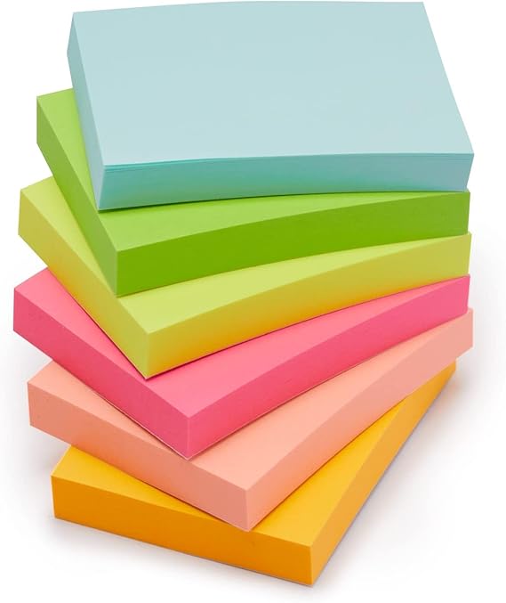 Amazon Basics Mini Rectangular Sticky Notes, 3.81 x 5.08 cm, Bright Colors Self-Stick Pads, Easy to Post for Home, Office, Notebook, 70 Sheets/Pad, Pack of 24