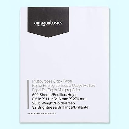 Amazon Basics Multipurpose Copy Printer Paper, 21.6 x 27.9cm, 9.07kg, 1 Ream, (500 Sheets), 92 Bright, White