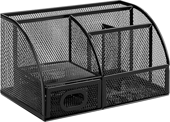 Amazon Basics Pen Holder and Desk Organizer, Office Caddy Storage, Black, ‎23.11 x 14.99 x 13.97 cm