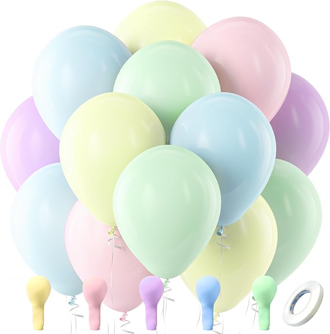 Bezente Pastel Balloons Latex Party Balloons, 100 Pack 12 inch Round Helium Multicolor Macaron Balloons for Birthday Rainbow Party Baby Shower Wedding Decorations
