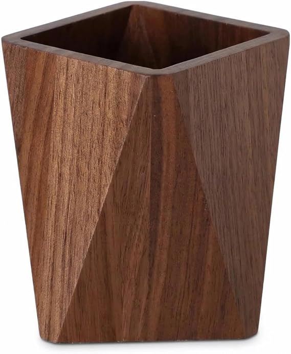 Black Walnut Wood Pencil Holder, Rhombus Solid Wood Desk Organizer for Office, Multi-Purpose Pen Holder for Makeup Brushes, Home Desk Decor Accessories