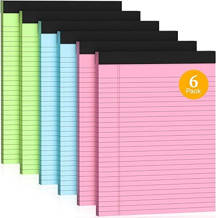 Legal Pads 8.5 x 11 Colored Note Pads, 6 Pack Wide Ruled Notepads 8.5 x 11 Lined Paper, Colored Notebook Paper Writing Pads 30 Sheets per Colored Paper Pads 8.5 x 11 for Home Office School Supplies