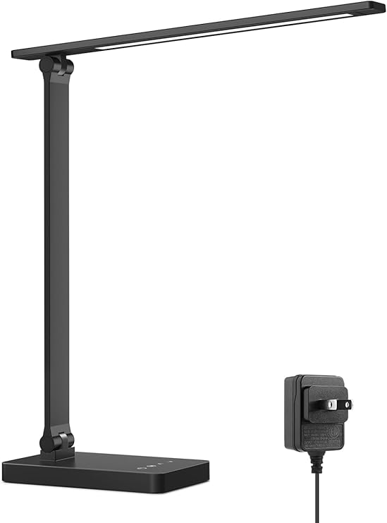 Lepro LED Desk Lamp, Dimmable Eye-Caring Desk Light, 9W 750lm Home Office Desktop Lamp, 5 Color Modes with 5 Brightness Levels Table Lamp, Touch Control Office Lamp for Reading, Working, Black