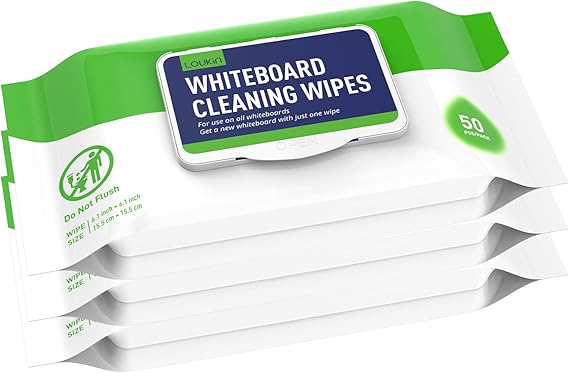 loukin Dry Erase Wipes, Whiteboard Cleaning Non-Toxic Cleaning Wipe for Whiteboard, 3 PCS, 50 Wipes Per Pack