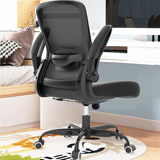 Office Chair, Ergonomic Desk Chair with Adjustable Lumbar Support & Seat Height, High Back Mesh Computer Chair with Flip-up Armrests Task Chairs (Modern, Black)