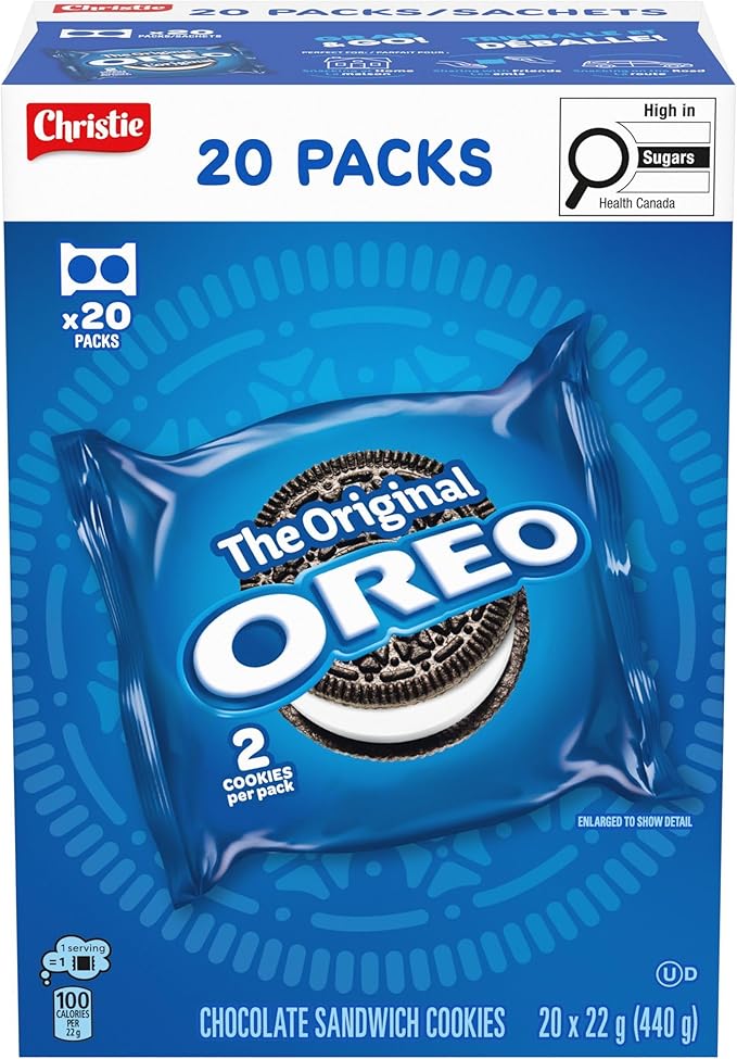 OREO Chocolate Sandwich Cookies, 20 Original Snack Packs (individually wrapped), 40 Cookies, School Snacks, Lunch Snacks, Birthday Party, 440 g