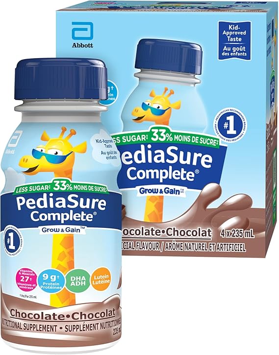 Pediasure Complete Reduced Sugar, 33% Less Sugar, Nutritional Supplement, 4 X 235 ml, Chocolate, 940 ml. Multi-colored