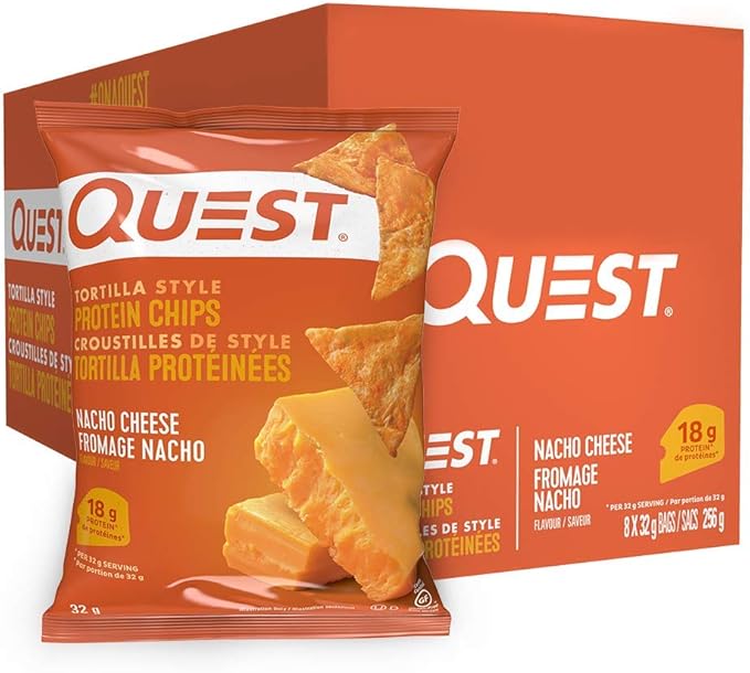 Quest Nutrition Nacho Cheese Flavour Tortilla Style Protein Chips, High Protein, Gluten Free, Baked, Not Fried, 1g Sugar, 5g Carbs, 8ct